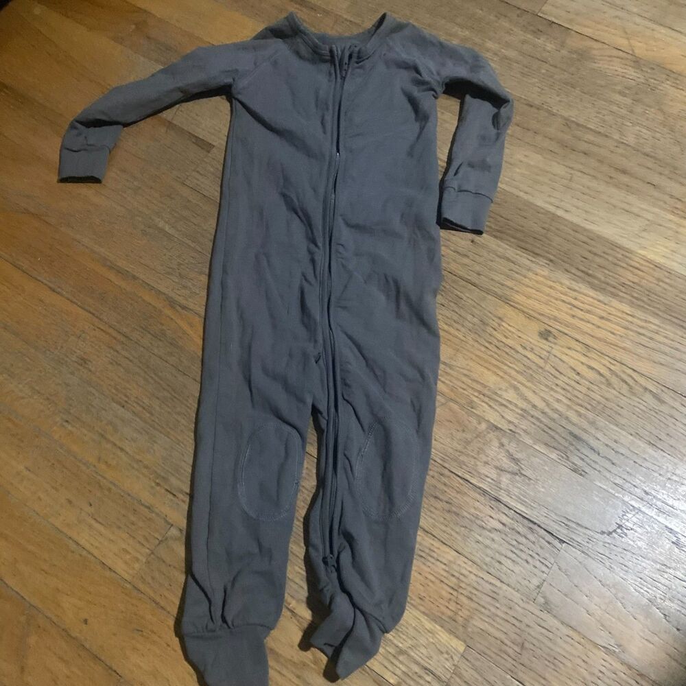 Pehr Organic Cotton 2Way Zip Footie PJ Charcoal Gray Size 18-24M
